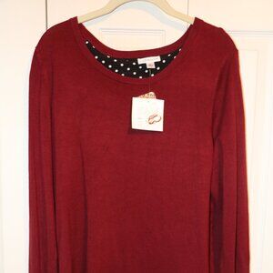 Croft & Barrow Womens XL Pullover Sweater Burgandy with Black & White Hem